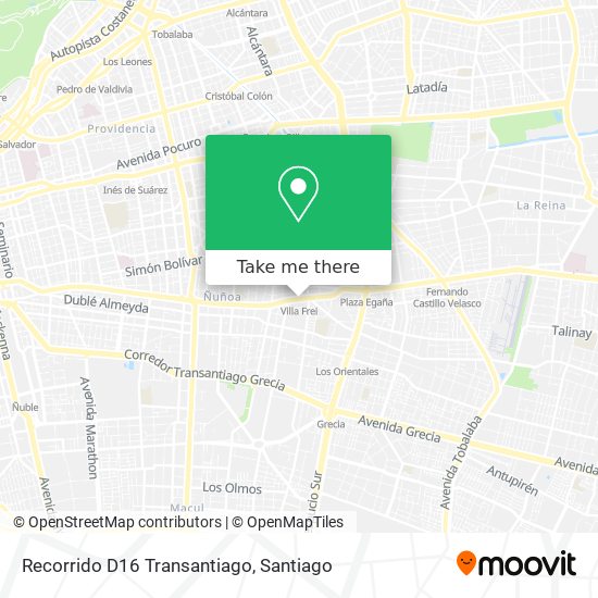 Recorrido D16 Transantiago map