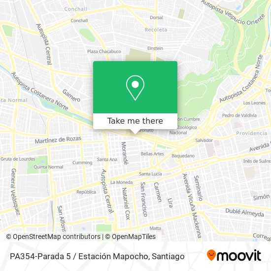 Mapa de PA354-Parada 5 / Estación Mapocho