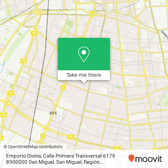 Mapa de Emporio Divina, Calle Primera Transversal 6179 8900000 San Miguel, San Miguel, Región Metropolitana de Santiago