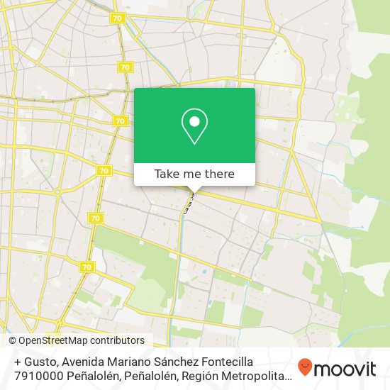 Mapa de + Gusto, Avenida Mariano Sánchez Fontecilla 7910000 Peñalolén, Peñalolén, Región Metropolitana de Santiago