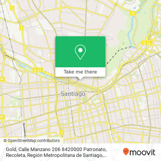 Gold, Calle Manzano 206 8420000 Patronato, Recoleta, Región Metropolitana de Santiago map