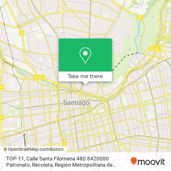 Mapa de TOP-11, Calle Santa Filomena 480 8420000 Patronato, Recoleta, Región Metropolitana de Santiago