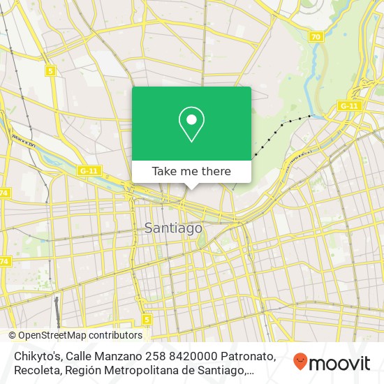 Chikyto's, Calle Manzano 258 8420000 Patronato, Recoleta, Región Metropolitana de Santiago map