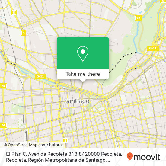 Mapa de El Plan C, Avenida Recoleta 313 8420000 Recoleta, Recoleta, Región Metropolitana de Santiago