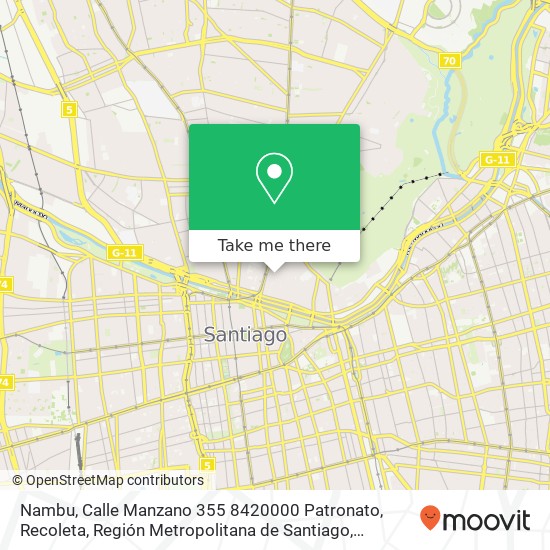 Mapa de Nambu, Calle Manzano 355 8420000 Patronato, Recoleta, Región Metropolitana de Santiago