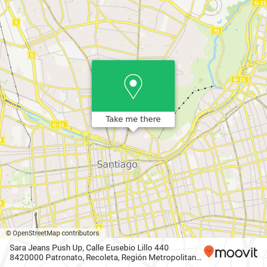 Mapa de Sara Jeans Push Up, Calle Eusebio Lillo 440 8420000 Patronato, Recoleta, Región Metropolitana de Santiago