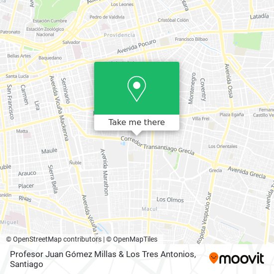 Profesor Juan Gómez Millas & Los Tres Antonios map