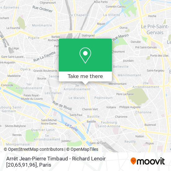 Arrêt Jean-Pierre Timbaud - Richard Lenoir [20,65,91,96] map
