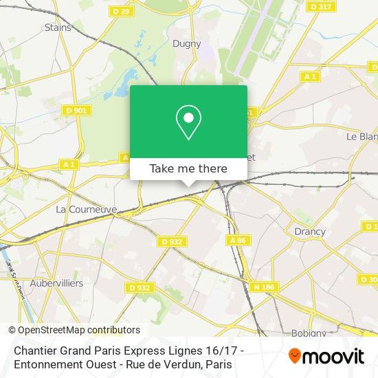 Chantier Grand Paris Express Lignes 16 / 17 - Entonnement Ouest - Rue de Verdun map