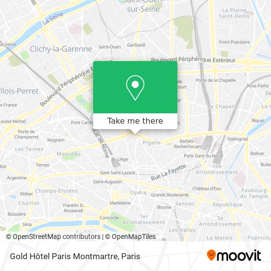 Gold Hôtel Paris Montmartre map