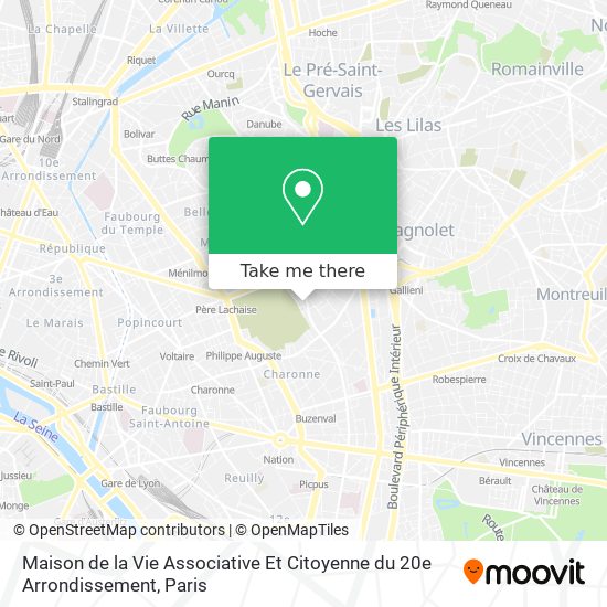 Mapa Maison de la Vie Associative Et Citoyenne du 20e Arrondissement