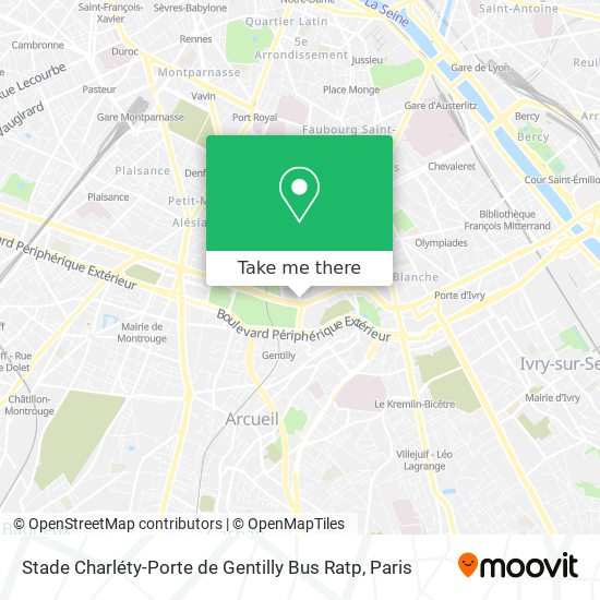 Mapa Stade Charléty-Porte de Gentilly Bus Ratp
