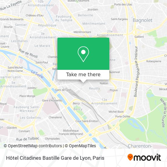Mapa Hôtel Citadines Bastille Gare de Lyon