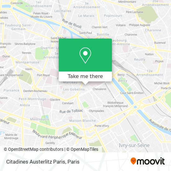 Mapa Citadines Austerlitz Paris