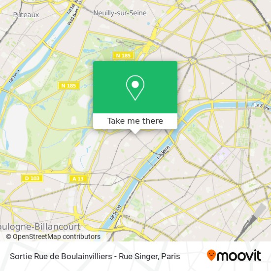 Sortie Rue de Boulainvilliers - Rue Singer map