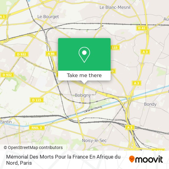 Mémorial Des Morts Pour la France En Afrique du Nord map