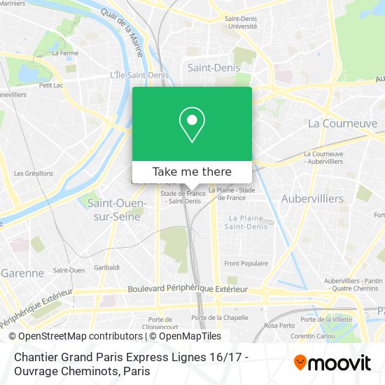 Mapa Chantier Grand Paris Express Lignes 16 / 17 - Ouvrage Cheminots