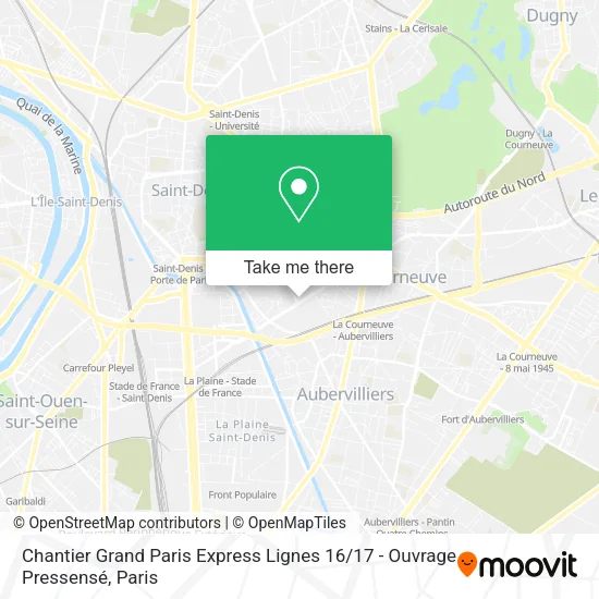 Chantier Grand Paris Express Lignes 16 / 17 - Ouvrage Pressensé map