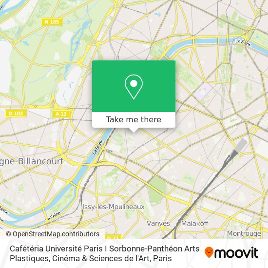 Mapa Cafétéria Université Paris I Sorbonne-Panthéon Arts Plastiques, Cinéma & Sciences de l'Art
