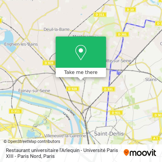 Mapa Restaurant universitaire l'Arlequin - Université Paris XIII - Paris Nord
