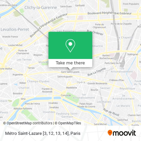 Mapa Métro Saint-Lazare [3, 12, 13, 14]