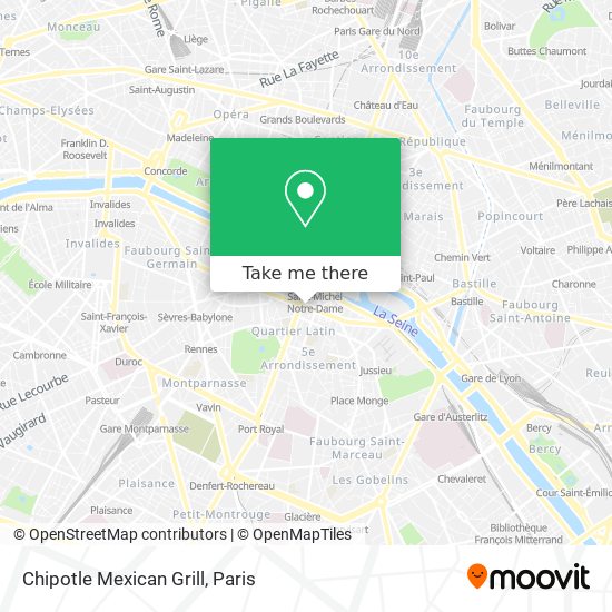 How to get to Chipotle Mexican Grill in Paris by Bus, Metro, Train, RER or Light Rail?
