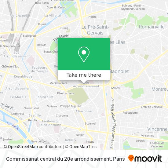 Mapa Commissariat central du 20e arrondissement