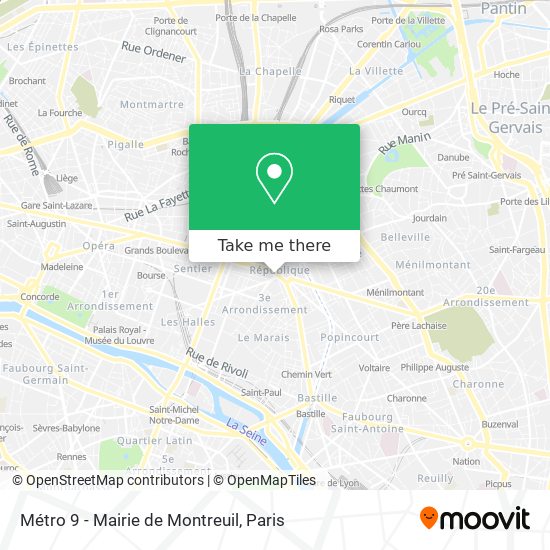 Mapa Métro 9 - Mairie de Montreuil