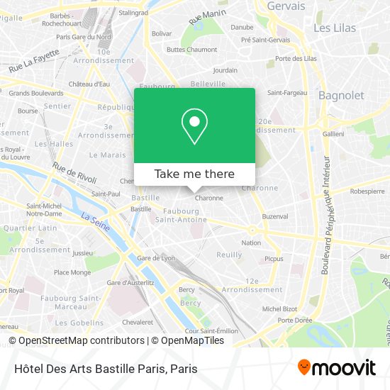 Mapa Hôtel Des Arts Bastille Paris