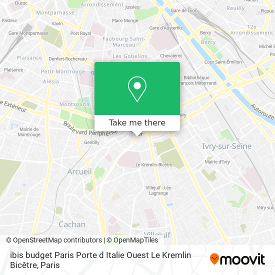 Mapa ibis budget Paris Porte d Italie Ouest Le Kremlin Bicêtre