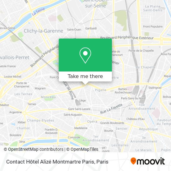 Contact Hôtel Alizé Montmartre Paris map
