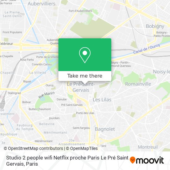 Mapa Studio 2 people wifi Netflix proche Paris Le Pré Saint Gervais