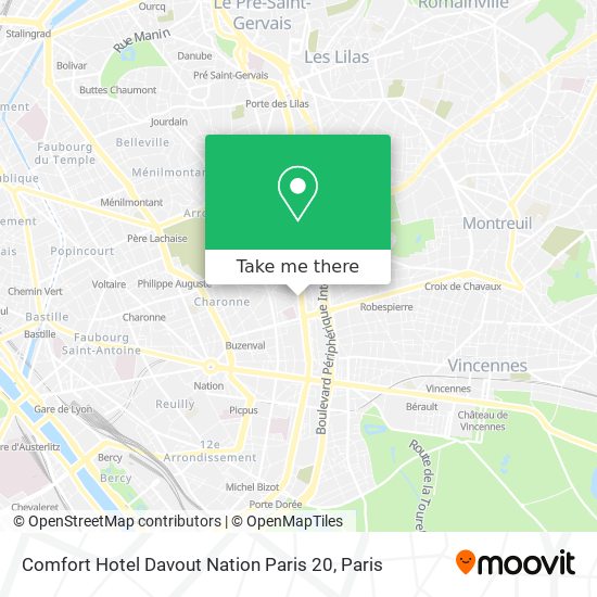 Comfort Hotel Davout Nation Paris 20 map