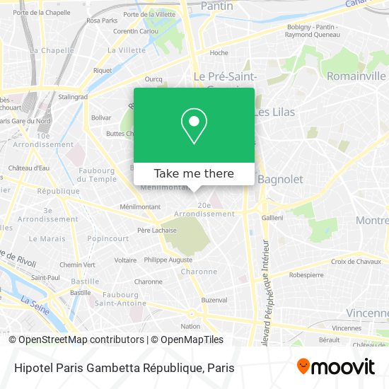 Hipotel Paris Gambetta République map