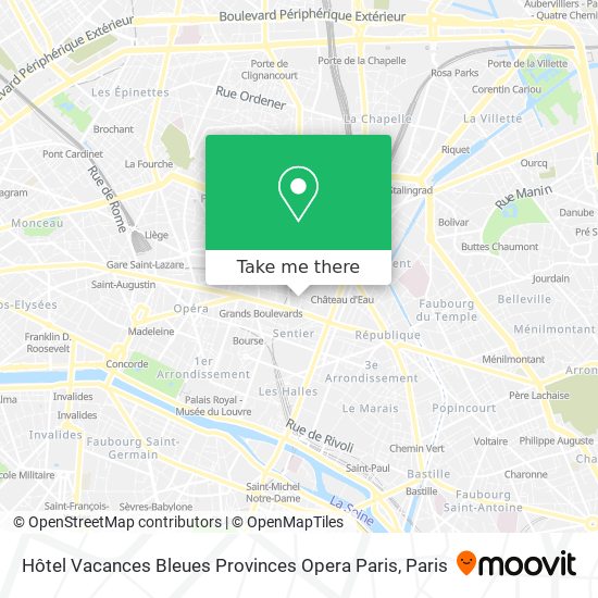 Hôtel Vacances Bleues Provinces Opera Paris map