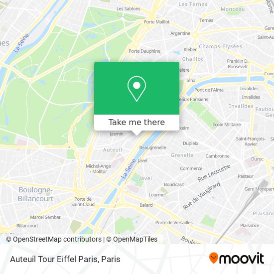 Mapa Auteuil Tour Eiffel Paris