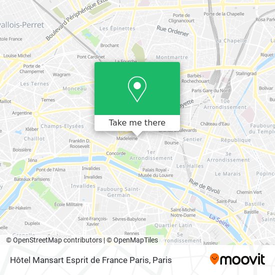 Hôtel Mansart Esprit de France Paris map