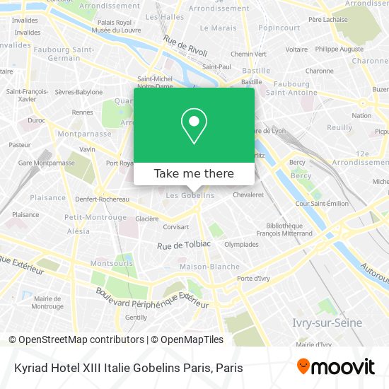 Kyriad Hotel XIII Italie Gobelins Paris map