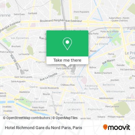 Mapa Hotel Richmond Gare du Nord Paris