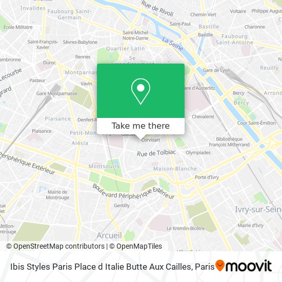 Mapa Ibis Styles Paris Place d Italie Butte Aux Cailles