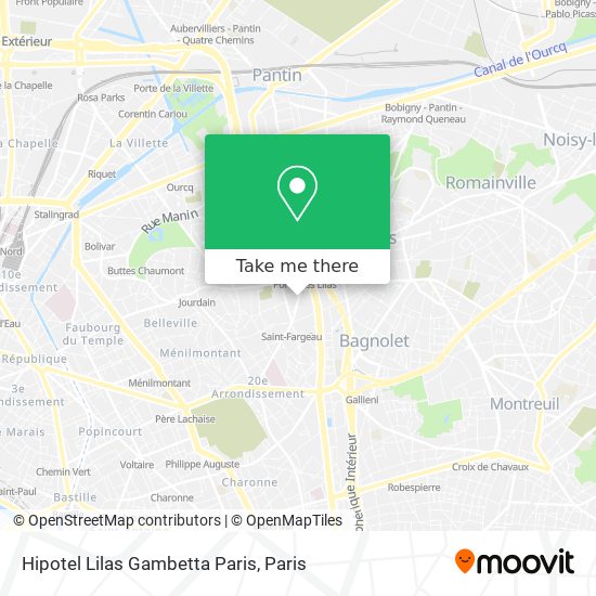 Mapa Hipotel Lilas Gambetta Paris