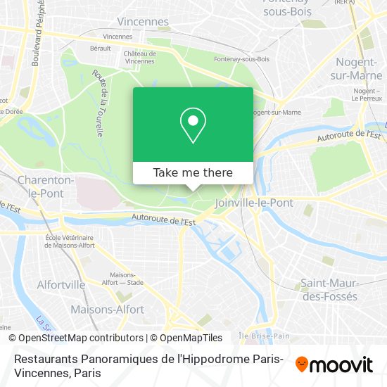 Restaurants Panoramiques de l'Hippodrome Paris-Vincennes map