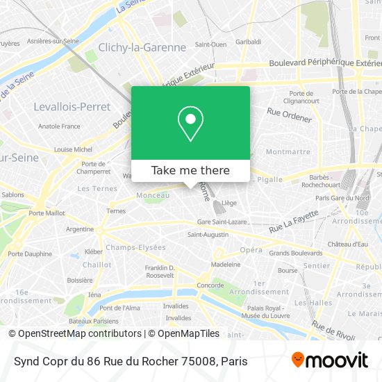 Synd Copr du 86 Rue du Rocher 75008 map