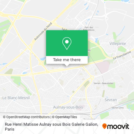 Mapa Rue Henri Matisse Aulnay sous Bois Galerie Galion