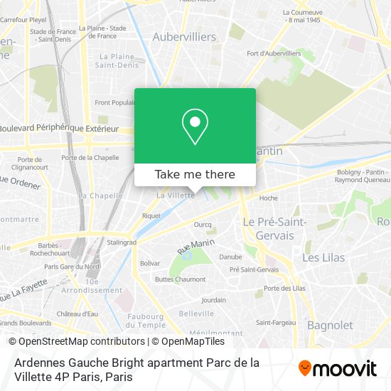 Ardennes Gauche Bright apartment Parc de la Villette 4P Paris map