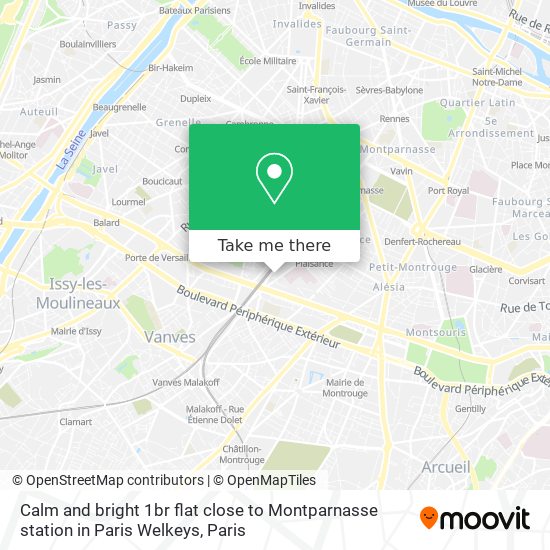 Calm and bright 1br flat close to Montparnasse station in Paris Welkeys map