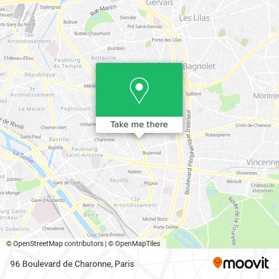 Mapa 96 Boulevard de Charonne