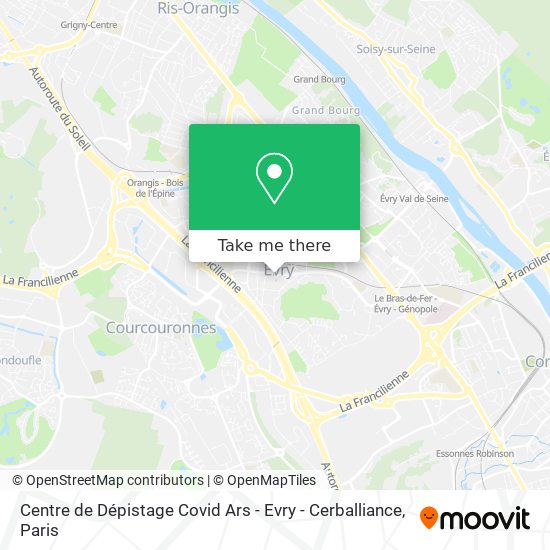 Mapa Centre de Dépistage Covid Ars - Evry - Cerballiance