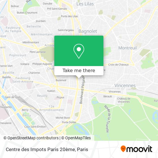 Mapa Centre des Impots Paris 20ème