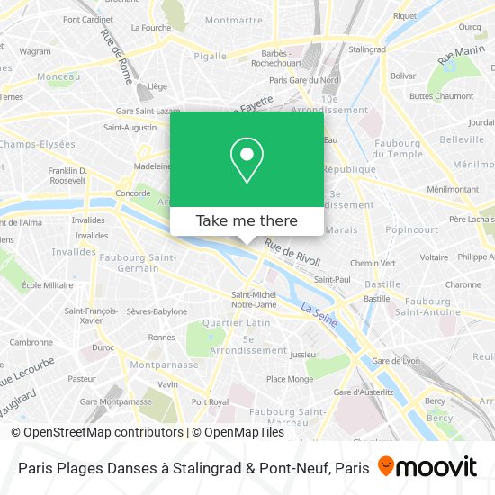 Mapa Paris Plages Danses à Stalingrad & Pont-Neuf